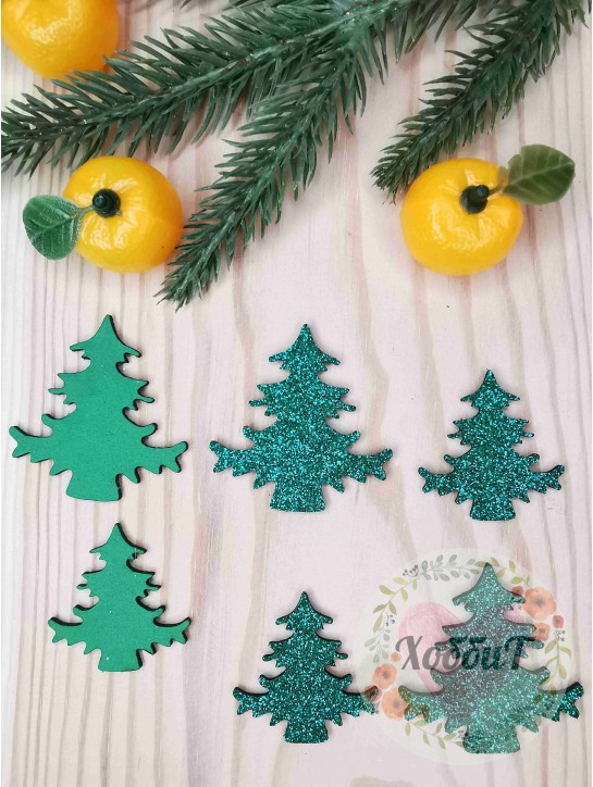 Патч-вырубка "Елочка, глиттерный фоамиран" (зеленый)